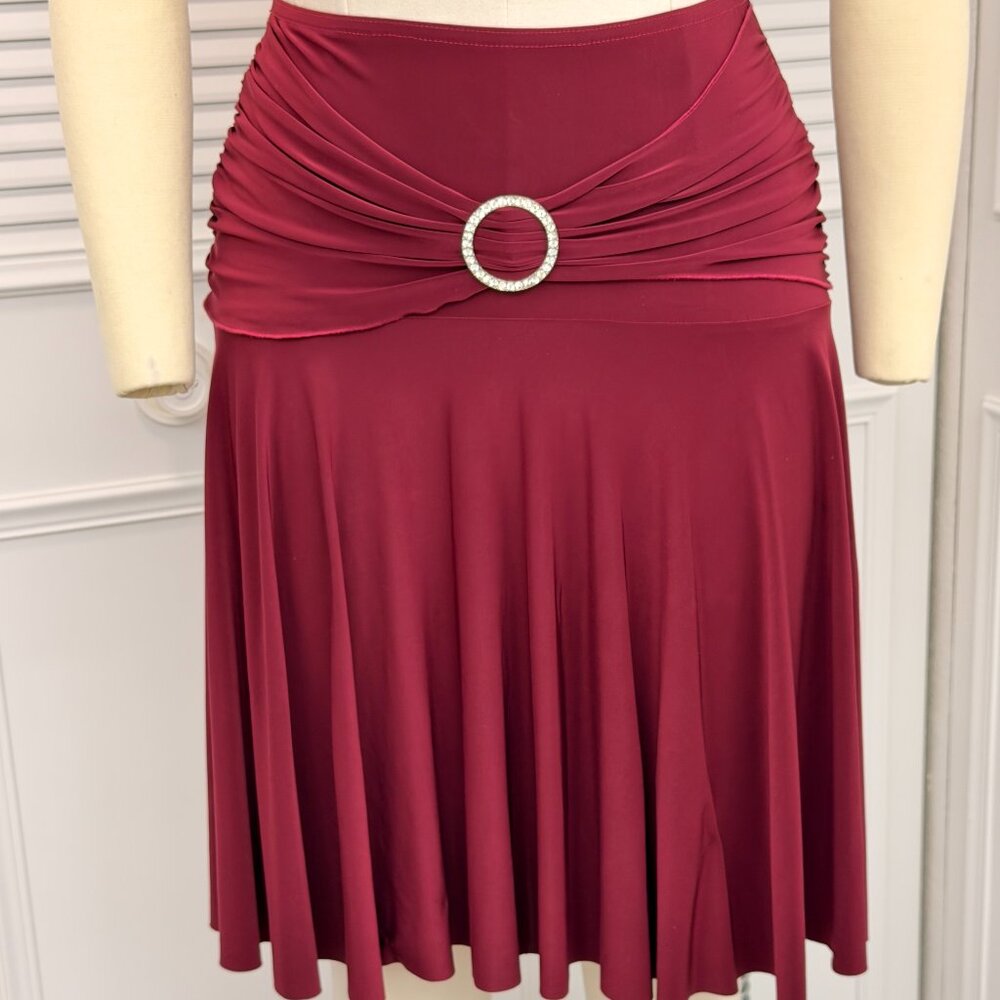 Dance America Burgundy Skirt Sz S High Low Hem Rhinestone Buckle NWT